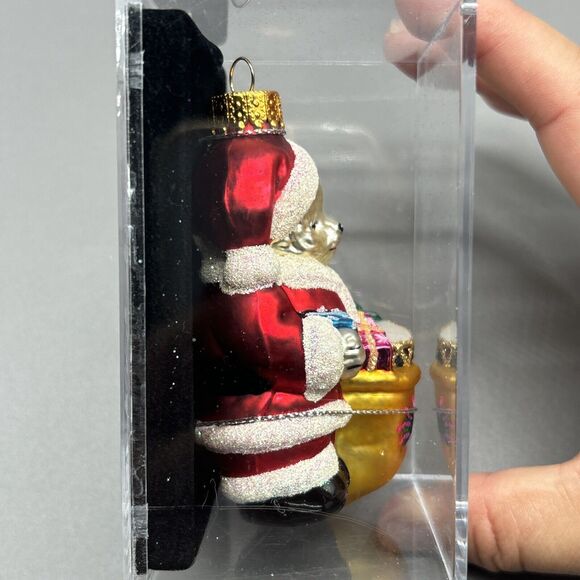 Santas Workbench Christmas Ornament Hand Crafted Glass Santa Bear w/Bag of Gifts - Picture 3 of 8